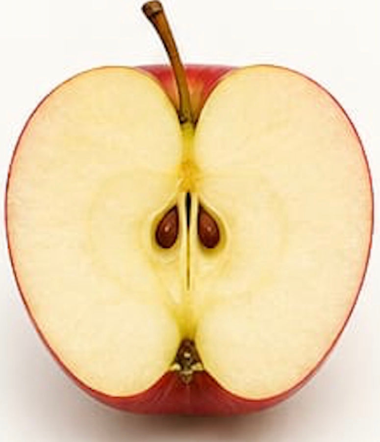 A fresh apple cut in half