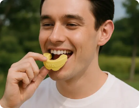 Man inserting mouthguard