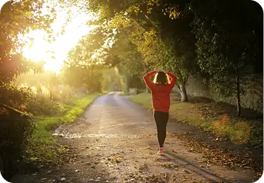 Runner on a sunlit tree-lined path